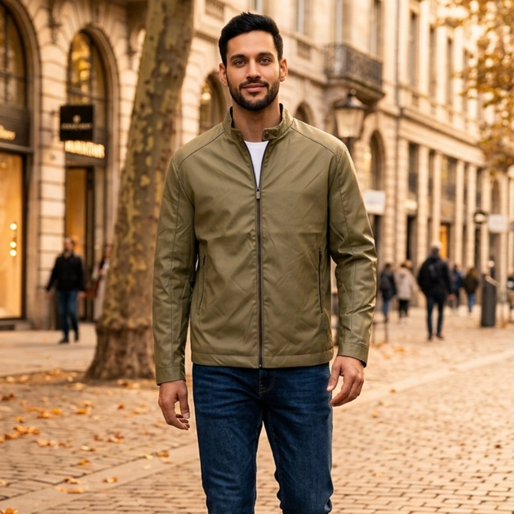 NWT For The Republic Men's Olive Green Faux Leather Medium Weight Jacket -  XXL